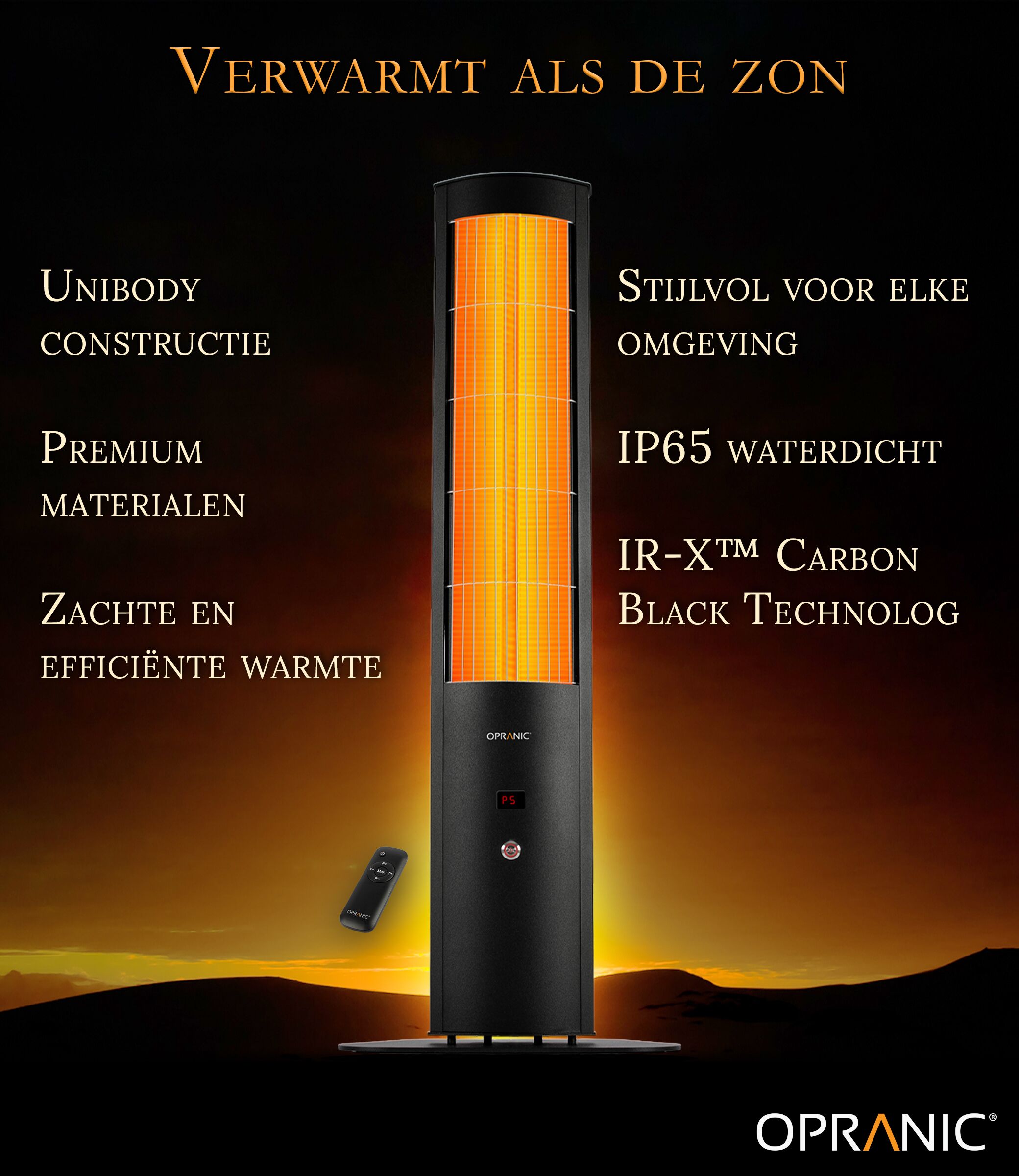 Opranic Thor S70 infraroodverwarmer met Unibody constructie en IR-X Carbon Black Technologie