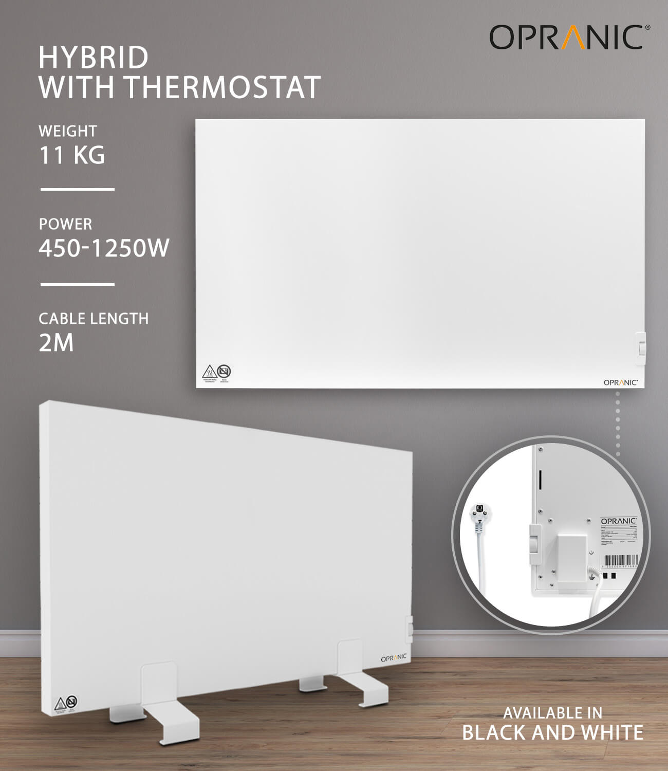 Opranic P6 Hybrid Infrared Panel Heater mounted on a wall